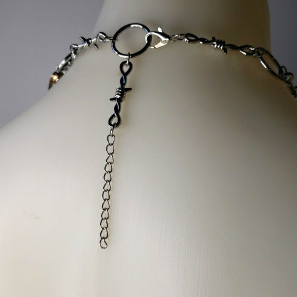 Silver gold skull punk goth emo safety pin choker necklace - Picture 5 of 10